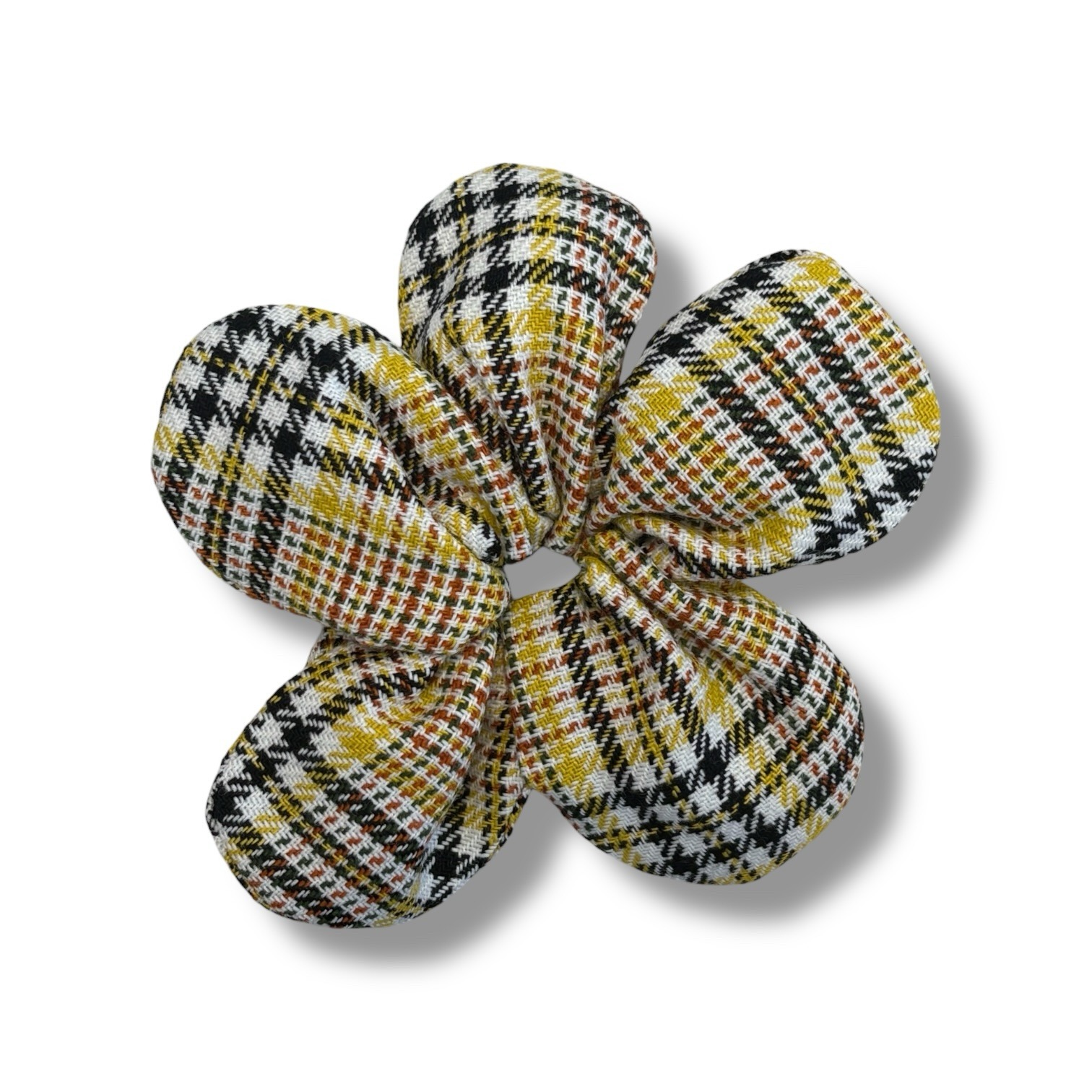 Large Yellow Plaid Print Flower Scrunchie