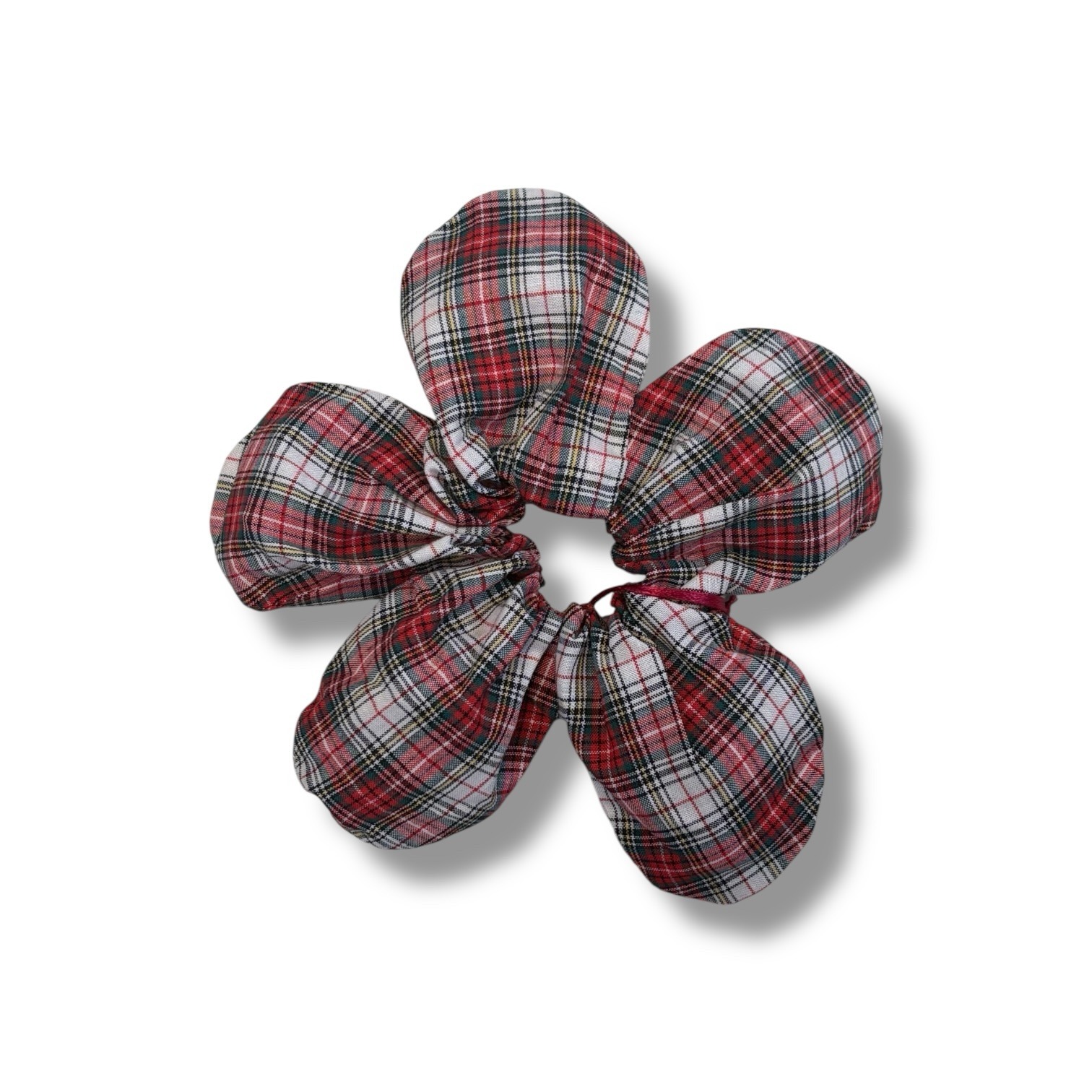 Large Red Plaid Print Flower Scrunchie