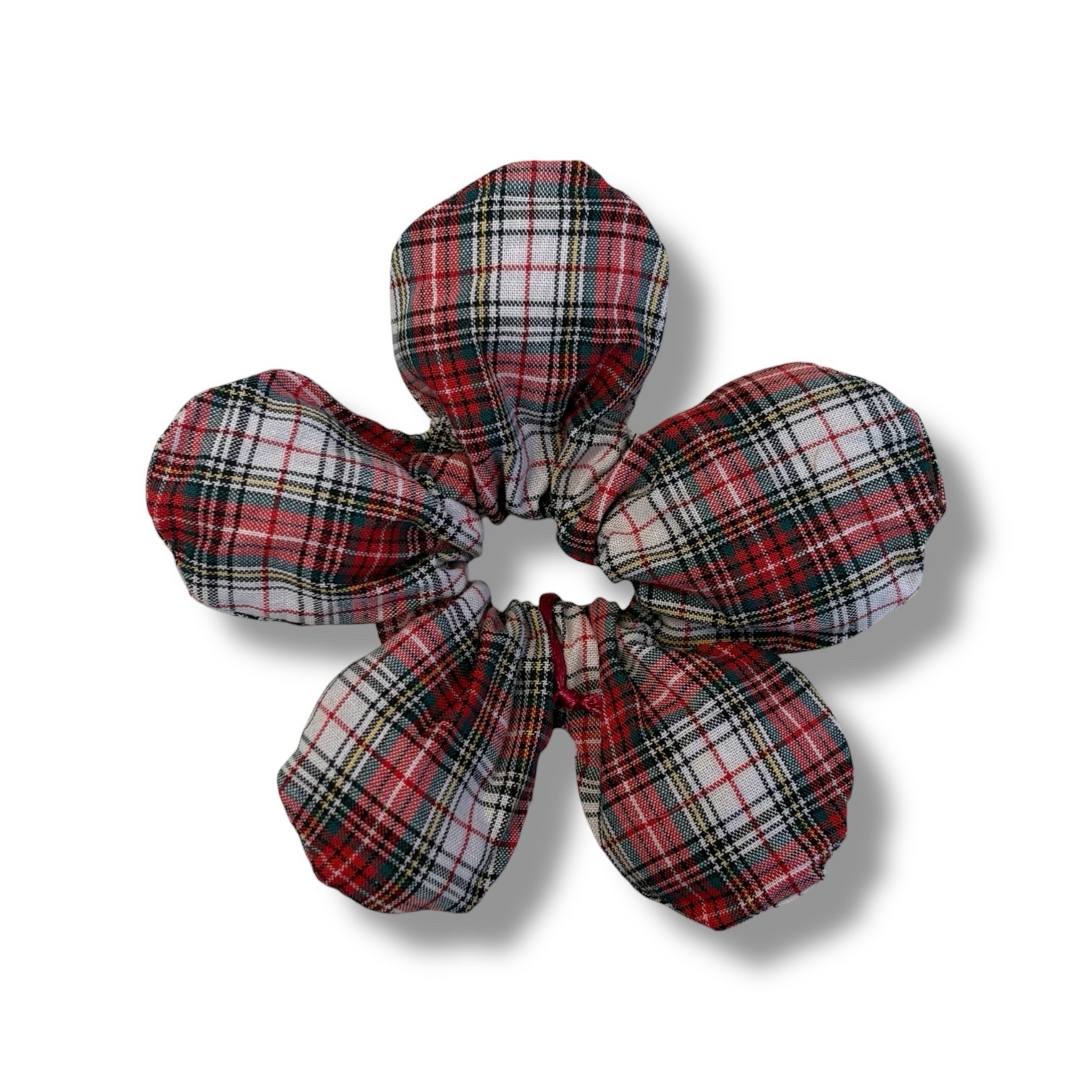 Small Red Plaid Print Flower Scrunchie