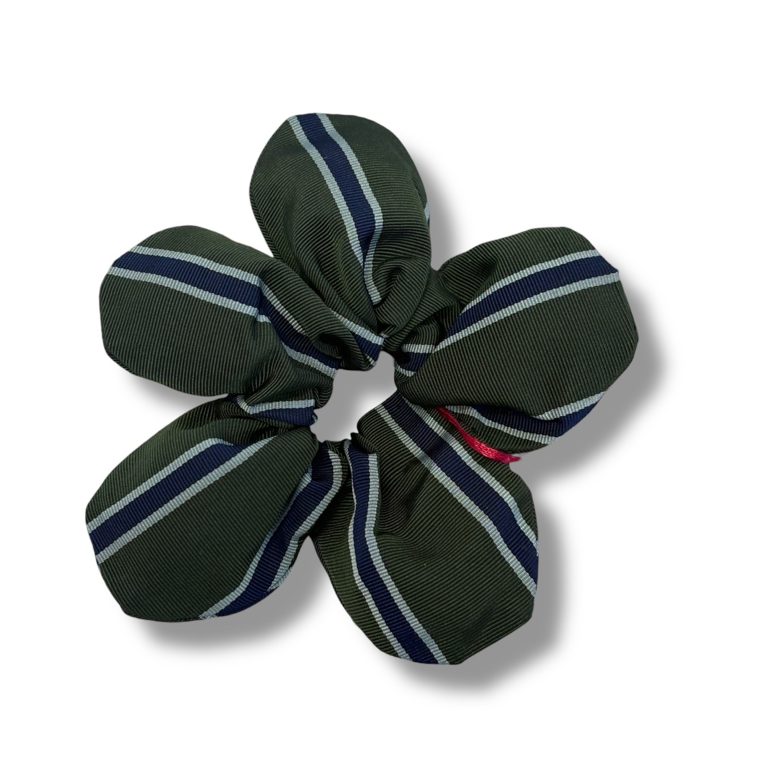 Small Green Pinstripe Flower Scrunchie